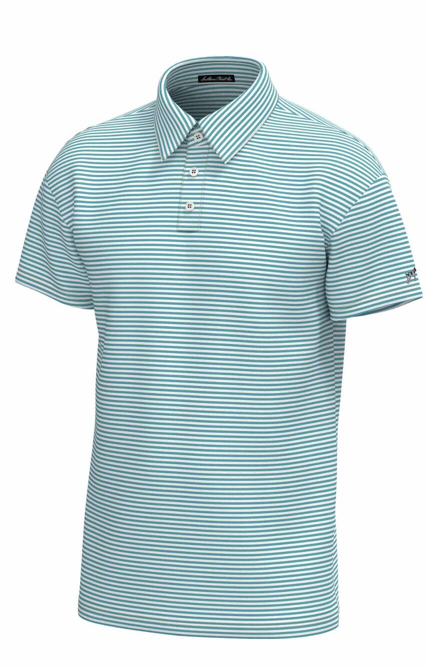NEW SOUTHERN POINT CO. men's morgan stripe performance polo in coastal water whi